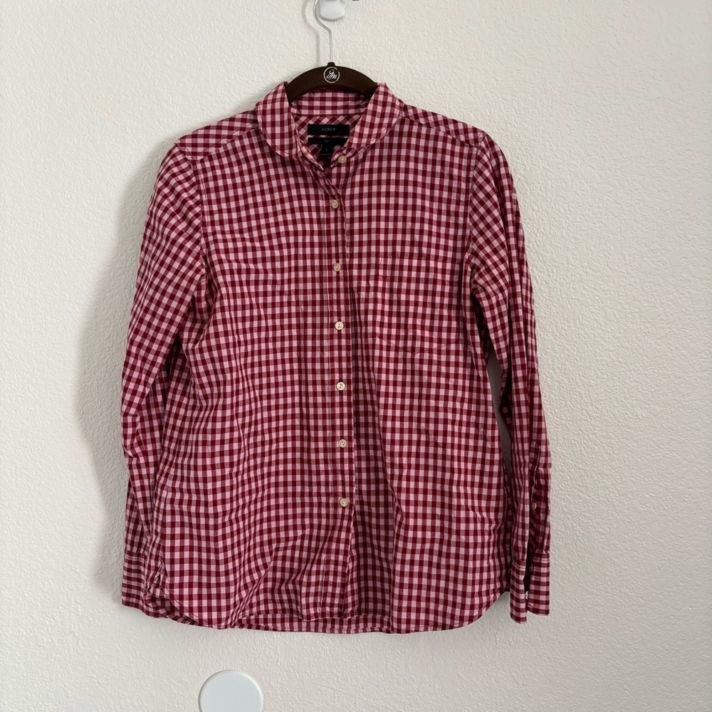 J. Crew Women's Size 2 Pink Plaid Long Sleeve Button Front Boy Top